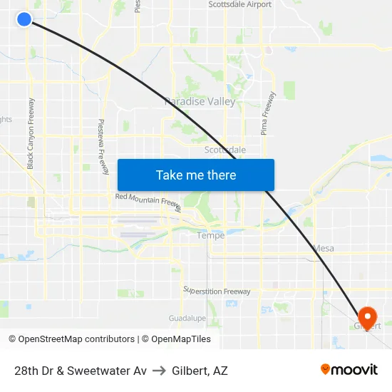 28th Dr & Sweetwater Av to Gilbert, AZ map