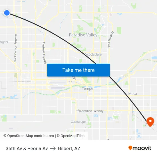 35th Av & Peoria Av to Gilbert, AZ map