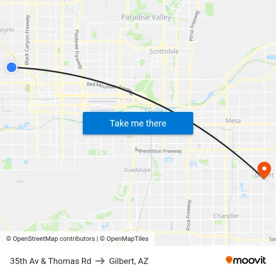 35th Av & Thomas Rd to Gilbert, AZ map