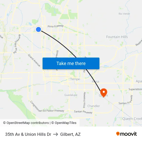 35th Av & Union Hills Dr to Gilbert, AZ map