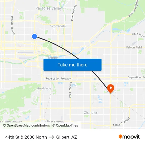 44th St & 2600 North to Gilbert, AZ map