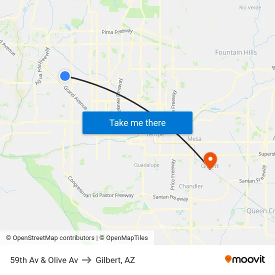 59th Av & Olive Av to Gilbert, AZ map