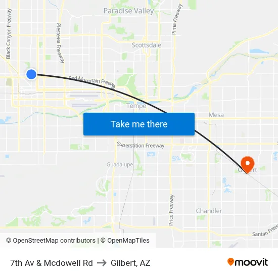 7th Av & Mcdowell Rd to Gilbert, AZ map