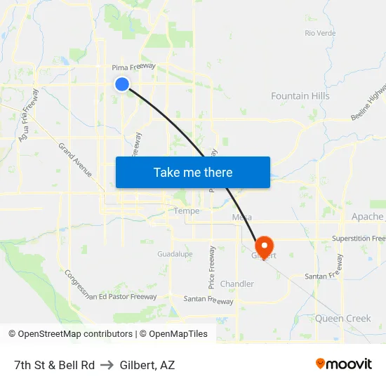 7th St & Bell Rd to Gilbert, AZ map