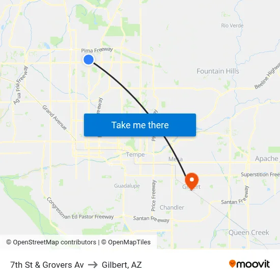 7th St & Grovers Av to Gilbert, AZ map