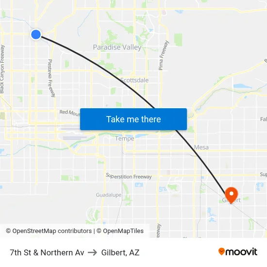 7th St & Northern Av to Gilbert, AZ map