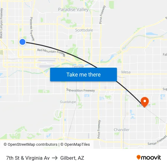 7th St & Virginia Av to Gilbert, AZ map