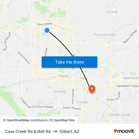 Cave Creek Rd & Bell Rd to Gilbert, AZ map