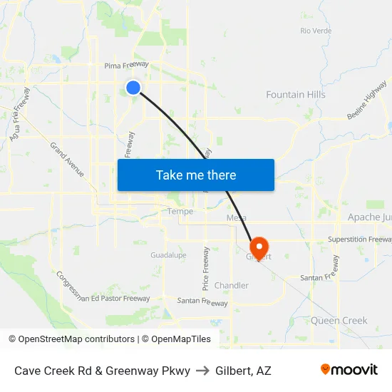 Cave Creek Rd & Greenway Pkwy to Gilbert, AZ map