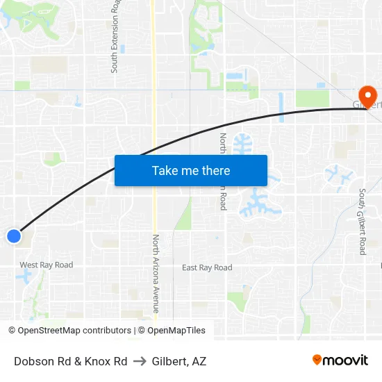 Dobson Rd & Knox Rd to Gilbert, AZ map