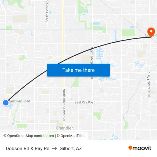 Dobson Rd & Ray Rd to Gilbert, AZ map