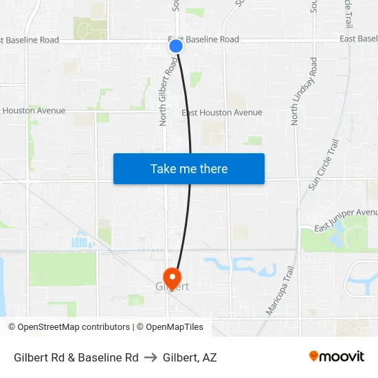 Gilbert Rd & Baseline Rd to Gilbert, AZ map