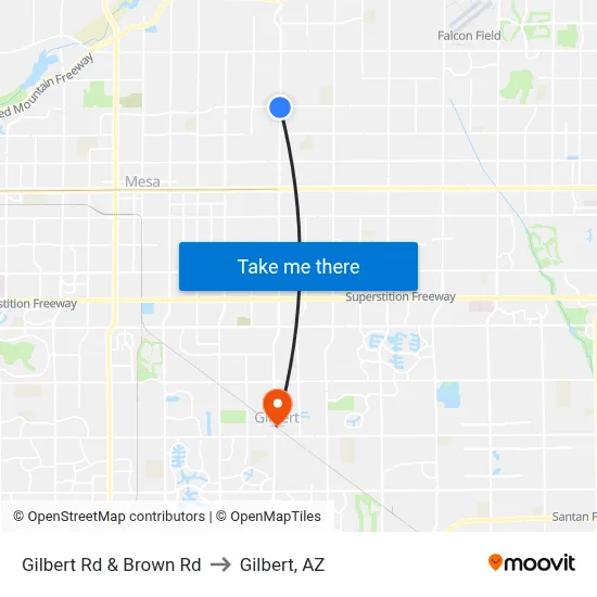 Gilbert Rd & Brown Rd to Gilbert, AZ map