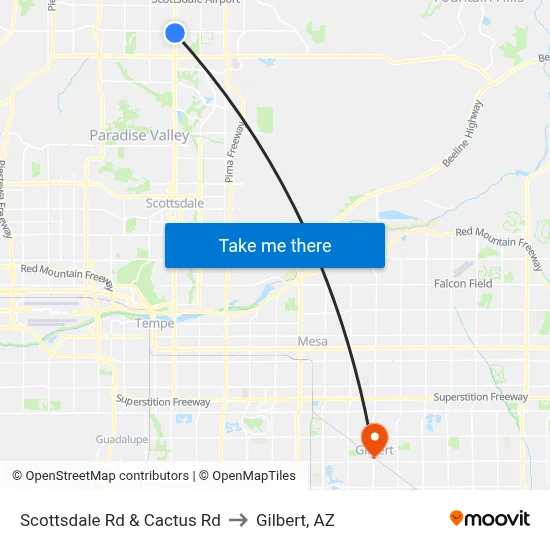Scottsdale Rd & Cactus Rd to Gilbert, AZ map