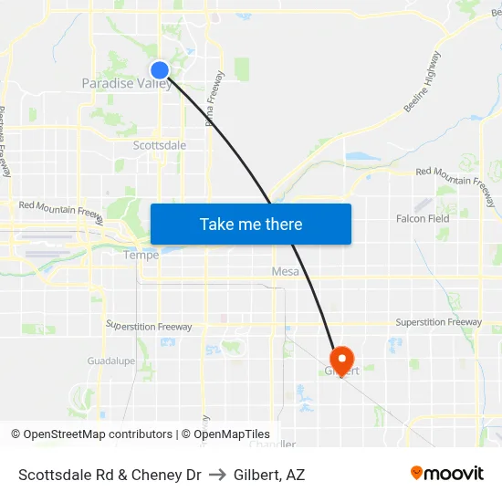 Scottsdale Rd & Cheney Dr to Gilbert, AZ map