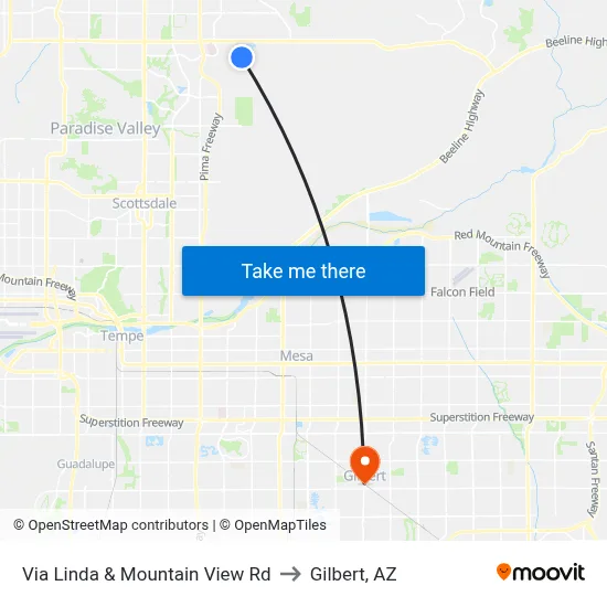 Via Linda & Mountain View Rd to Gilbert, AZ map