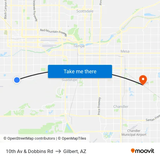 10th Av & Dobbins Rd to Gilbert, AZ map