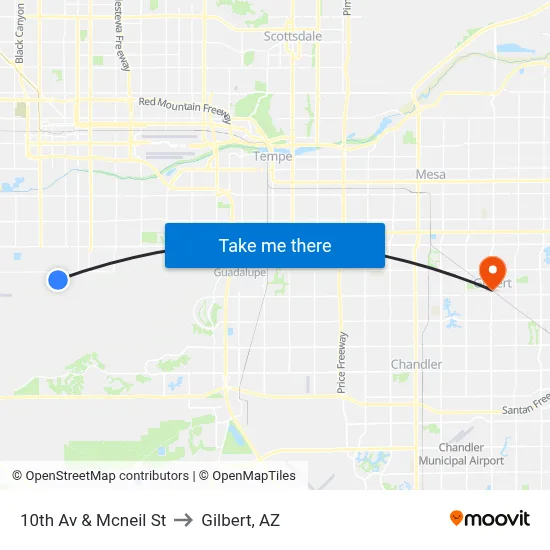 10th Av & Mcneil St to Gilbert, AZ map