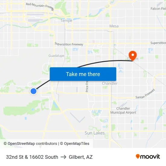 32nd St & 16602 South to Gilbert, AZ map