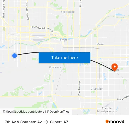 7th Av & Southern Av to Gilbert, AZ map