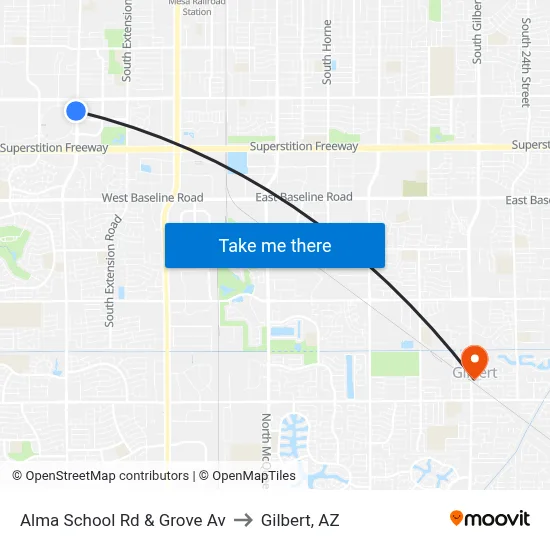 Alma School Rd & Grove Av to Gilbert, AZ map