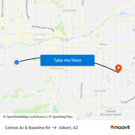 Central Av & Baseline Rd to Gilbert, AZ map