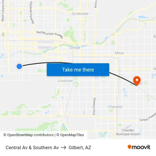 Central Av & Southern Av to Gilbert, AZ map