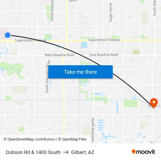 Dobson Rd & 1400 South to Gilbert, AZ map