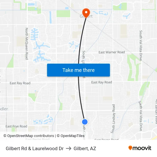 Gilbert Rd & Laurelwood Dr to Gilbert, AZ map