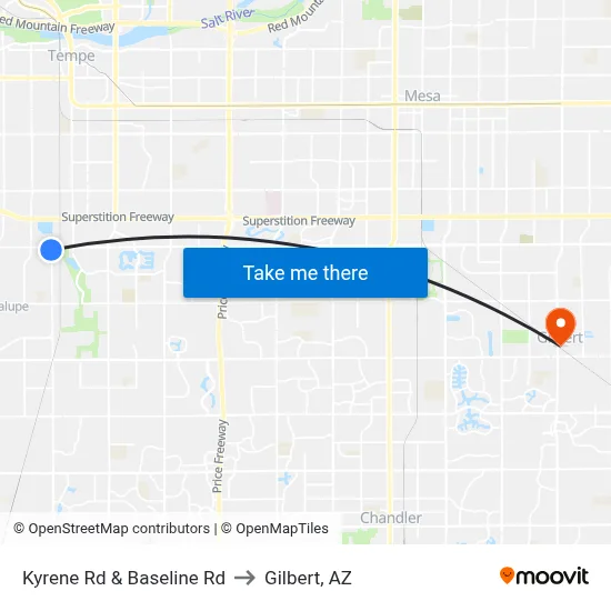 Kyrene Rd & Baseline Rd to Gilbert, AZ map