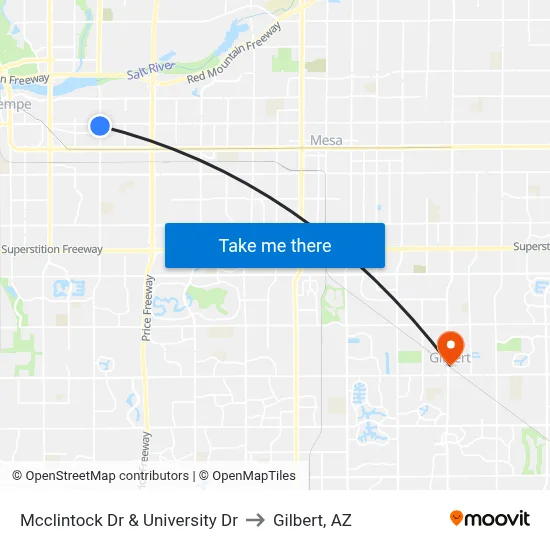 Mcclintock Dr & University Dr to Gilbert, AZ map