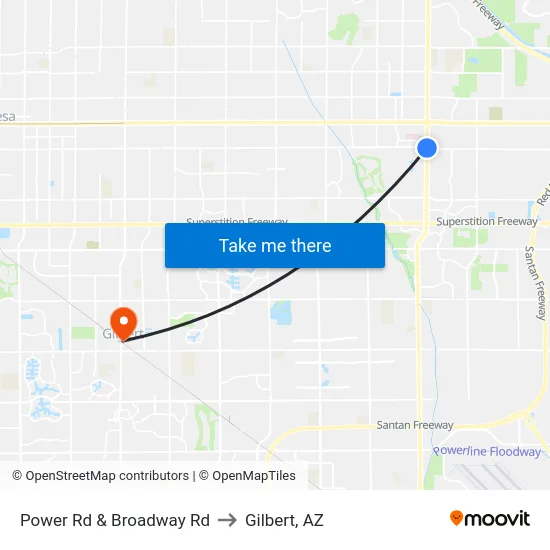 Power Rd & Broadway Rd to Gilbert, AZ map