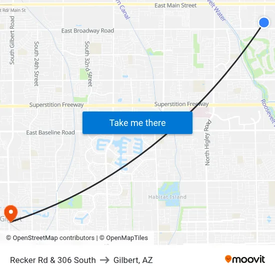 Recker Rd & 306 South to Gilbert, AZ map