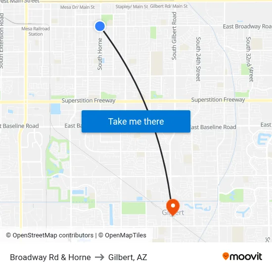 Broadway Rd & Horne to Gilbert, AZ map