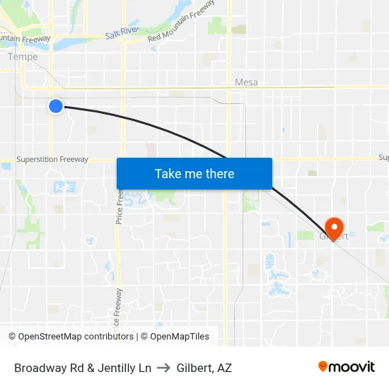 Broadway Rd & Jentilly Ln to Gilbert, AZ map