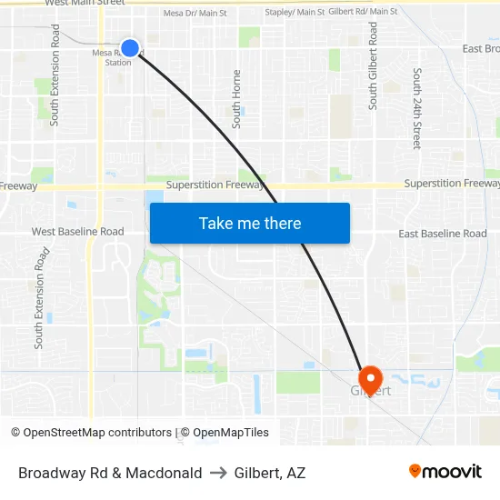 Broadway Rd & Macdonald to Gilbert, AZ map
