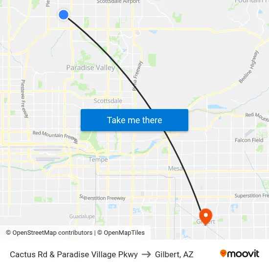 Cactus Rd & Paradise Village Pkwy to Gilbert, AZ map