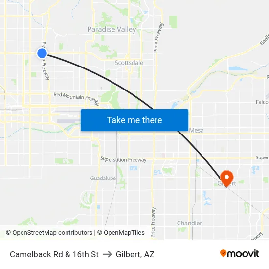 Camelback Rd & 16th St to Gilbert, AZ map