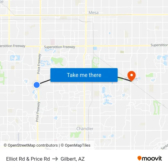 Elliot Rd & Price Rd to Gilbert, AZ map