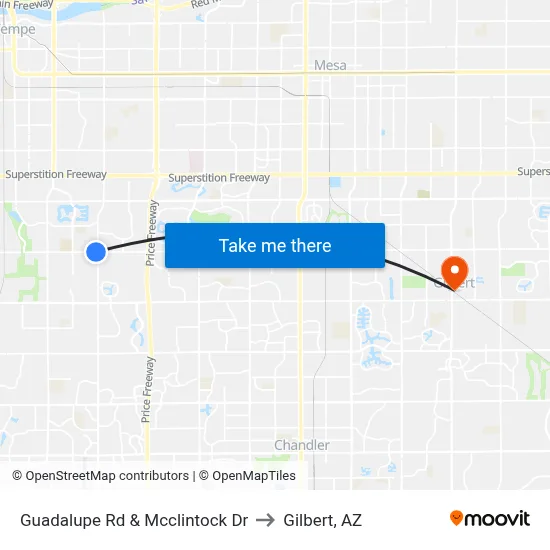 Guadalupe Rd & Mcclintock Dr to Gilbert, AZ map