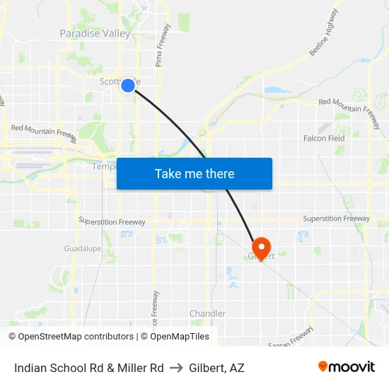 Indian School Rd & Miller Rd to Gilbert, AZ map
