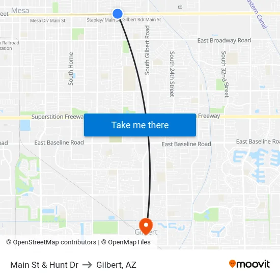 Main St & Hunt Dr to Gilbert, AZ map