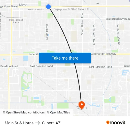 Main St & Horne to Gilbert, AZ map