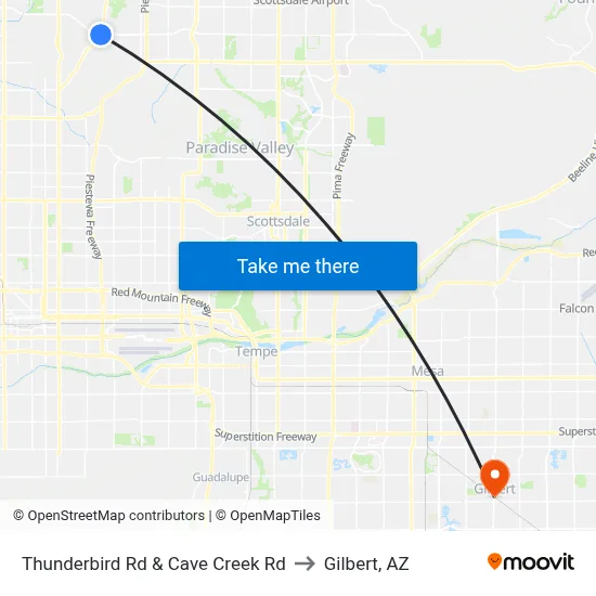 Thunderbird Rd & Cave Creek Rd to Gilbert, AZ map