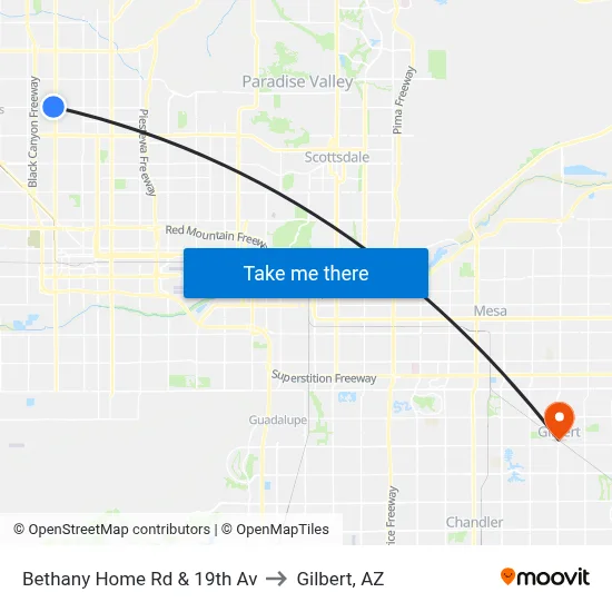 Bethany Home Rd & 19th Av to Gilbert, AZ map