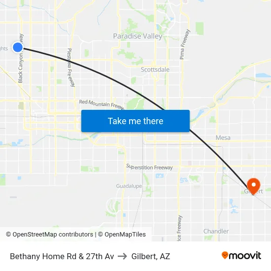 Bethany Home Rd & 27th Av to Gilbert, AZ map