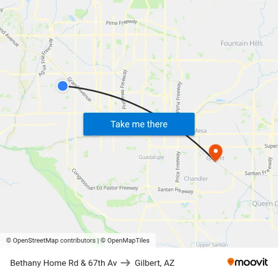 Bethany Home Rd & 67th Av to Gilbert, AZ map