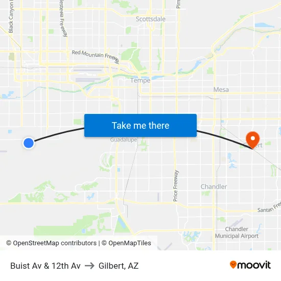 Buist Av & 12th Av to Gilbert, AZ map