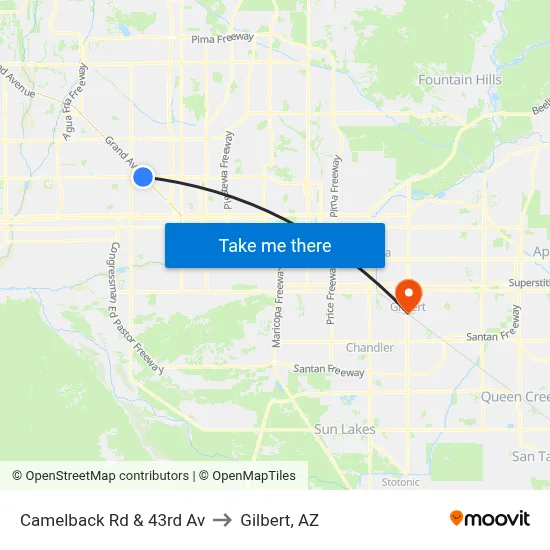 Camelback Rd & 43rd Av to Gilbert, AZ map