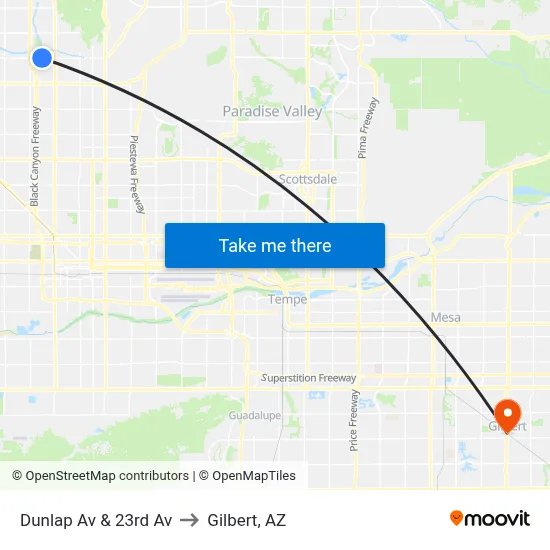 Dunlap Av & 23rd Av to Gilbert, AZ map
